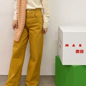 MARNI X Uniqlo Oversized Baggy Jeans Wide Leg In Mustard Yellow